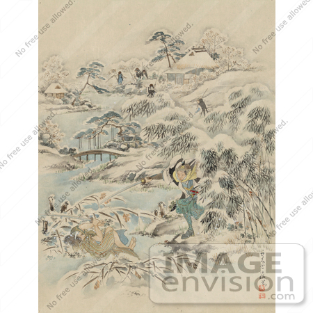 #21066 Stock Photography of Samurai Warriors Searching a Village for Escapees During a Winter Attack by JVPD
