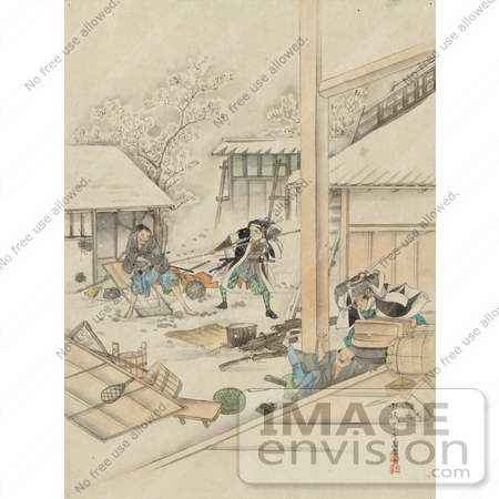 #21069 Stock Photography of Samurai Warriors Assaulting Villagers During an Attack by JVPD