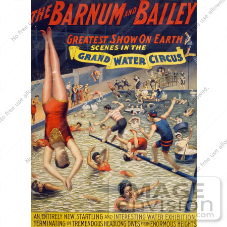 #21093 Stock Photography of Barnum and Bailey Grand Water Circus Showing Divers and Swimmers by JVPD
