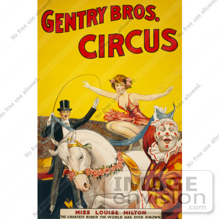#21094 Stock Photography of Miss Louise Hilton of the Gentry Bros Circus, Crouching on a White Horse by JVPD