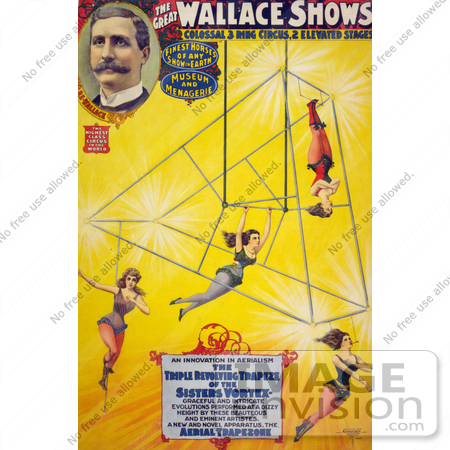 #21100 Stock Photography of the Great Wallace Shows Circus Poster of the Triple Revolving Trapeze of the Sisters Vortex by JVPD