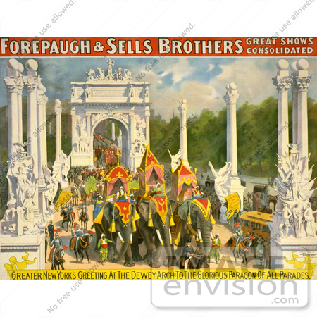 #21105 Stock Photography of Circus Parade Elephants Going Through the Dewey Arch by JVPD
