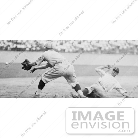 #21123 Stock Photography of Roger Thorpe Peckinpaugh Sliding Safetly to Third Base During a Baseball Game by JVPD