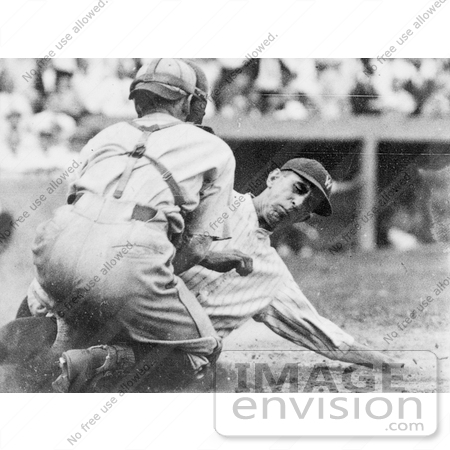 #21136 Stock Photography of Roger Peckinpaugh Beting Tagged Out at Home Base While Sliding by JVPD