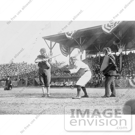 #21147 Stock Photography of Otis Clymer Batting and Red Kleinow Catching During a Baseball Game by JVPD