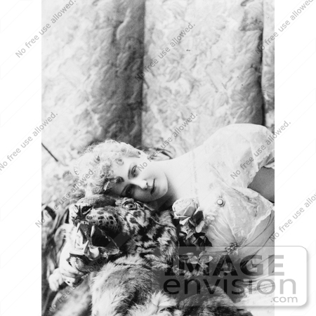 #21190 Stock Photography of Lillian Russell Lying and Resting Her Head on a Tiger Skin, 1893 by JVPD