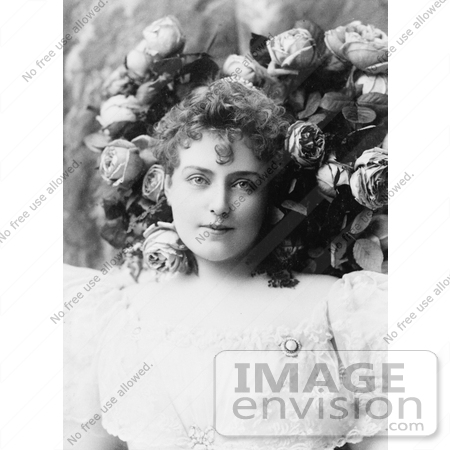 #21191 Stock Photography of Lillian Russell Wearing a Lace Dress, Roses Around Her Head by JVPD