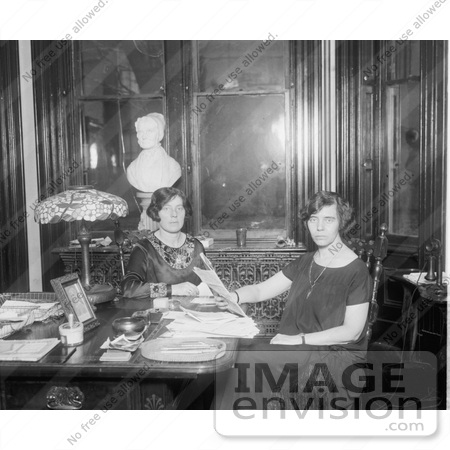 #21205 Stock Photography of Alice Paul and and Margaret Connery Sitting at a Desk in 1925 by JVPD
