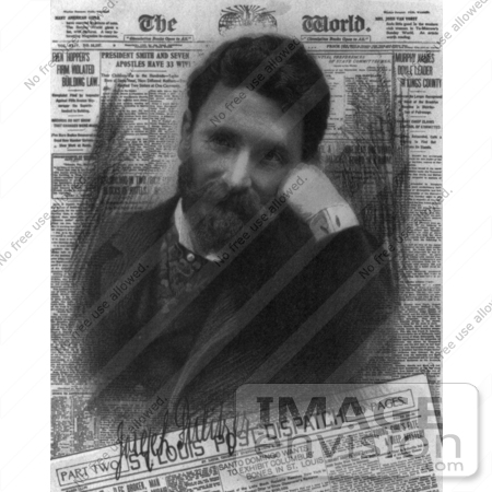 #21258 Stock Photography of Joseph Pulitzer as a Portrait Over a Newspaper by JVPD