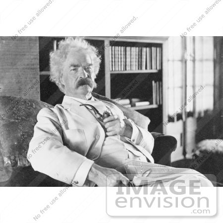 #21282 Stock Photography of Mark Twain Holding a Tobacco Pipe and Sitting in a Chair by JVPD