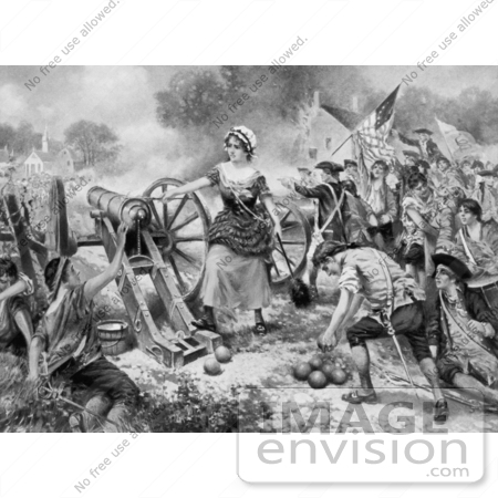 #21283 Stock Photography of Molly Pitcher Firing a Cannon at the Battle of Monmouth During the Battle of Monmouth of the American Revolutionary War, 1778 by JVPD