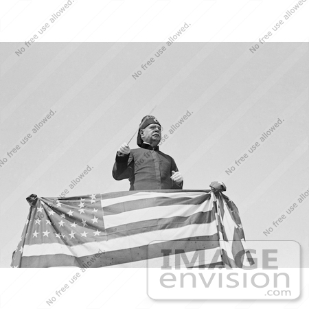 #21301 Stock Photography of John Philip Sousa Standing Behind an American Flag, Leading Bands at the American League Park by JVPD