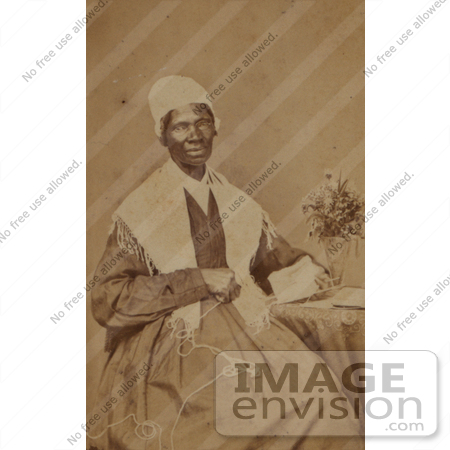 #21307 Stock Photography of Isabella Baumfree, Sojourner Truth, Knitting by a Vase of Flowers on a Table by JVPD