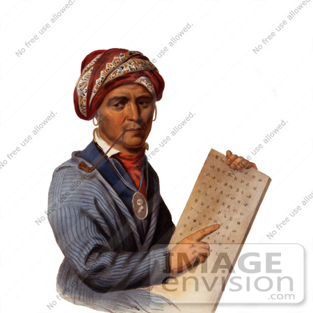 #21311 Stock Photography of Sequoyah Holding the Cherokee Alphabet by JVPD