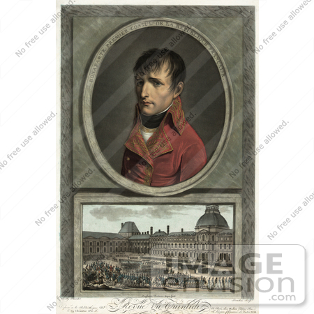 #21318 Stock Photography of Napoleon Bonaparte Over a Scene of Troop Review by JVPD