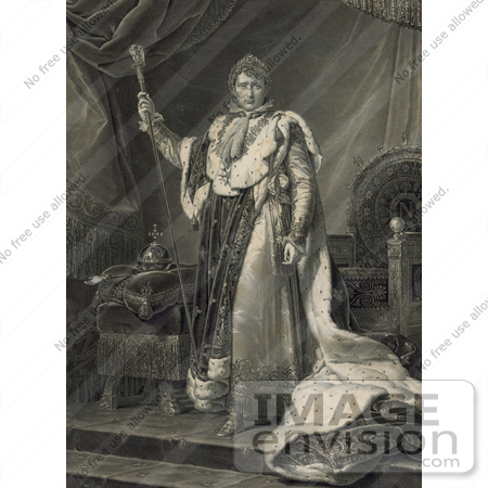 #21319 Stock Photography of Napoleon I of France in Robes, Holding a Staff and Standing in Font of a Throne by JVPD