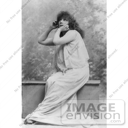 #21412 Stock Photography of the Actress Sarah Bernhardt Wearing a Cloth While Acting With Her Hand Under Her Chin by JVPD