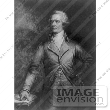 #21438 Stock Photography of Alexander Hamilton With One Hand on His Hip and the Other Resting on Papers on a Table by JVPD