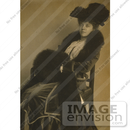 #21450 Stock Photography of Alice Roosevelt Longworth Wearing a Feathered Hat and Fur, Her Hands in a Muff by JVPD