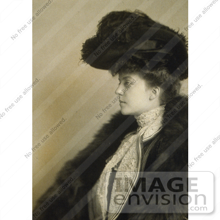 #21451 Stock Photography of Alice Roosevelt Longworth in Profile, Wearing a Plumed Hat and Fur Over Her Shoulders by JVPD