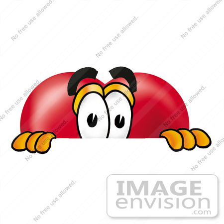 #21463 Clip Art Graphic of a Red Love Heart Cartoon Character Peeking Over a Surface by toons4biz