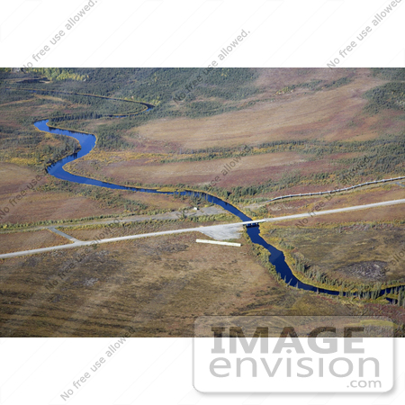 #21559 Stock Photography of a Landscape of the Kanuti River, Dalton Highway, and Trans Alaska Pipeline by JVPD