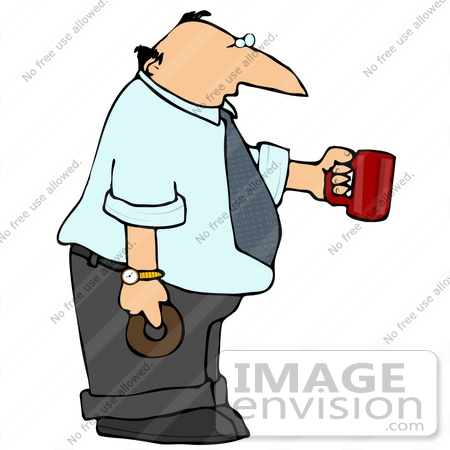 #21580 Hungry Businessman Carrying a Donut and Cup of Coffee Clipart by DJArt