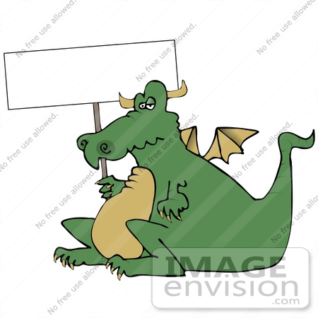 #21581 Chubby Green Dragon Holding a Blank Sign Clipart by DJArt