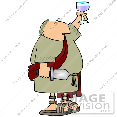 #21582 Roman Soldier Holding a Sword and a Glass of Wine During a Toast Clipart by DJArt