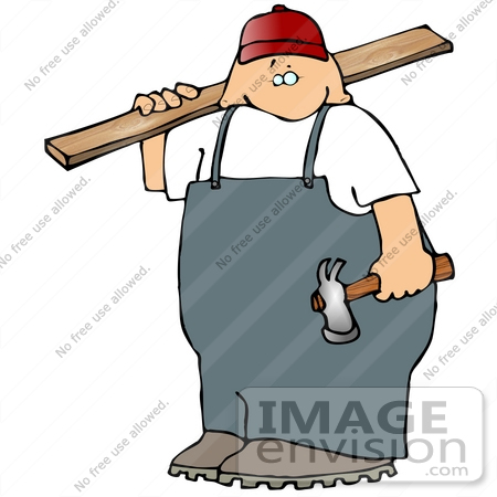 #21583 Carpenter With a Hammer and Piece of Wood Clipart by DJArt