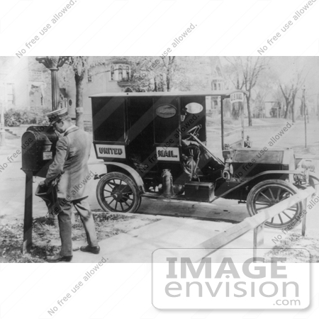#21604 Stock Photography of a Mailman Emptying a Mailbox Near a US Mail Truck by JVPD