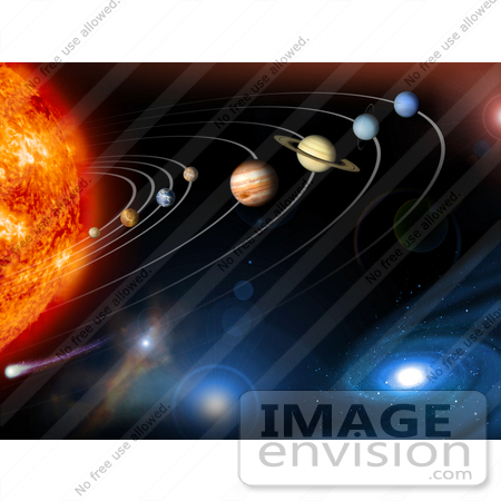 #21621 Stock Photography of The Solar System and Beyond With the Sun, Mercury, Venus, Earth, Mars, Jupiter, Saturn, Uranus, Neptune, Pluto and Galaxies by JVPD