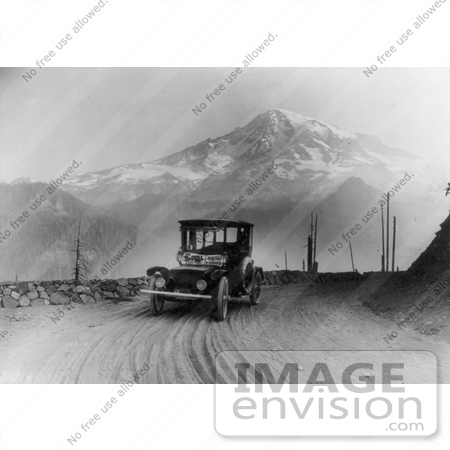 #21622 Historical Stock Photography of a Detroit Electric Automobile Near Mount Rainier in Washington, 1919 by JVPD