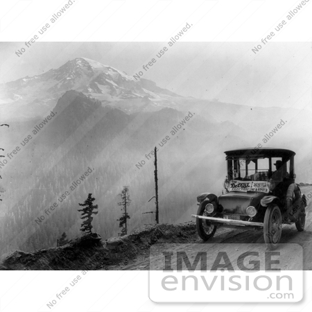 #21623 Historical Stock Photography of a Detroit Electric Auto Near Mount Rainier on a Promotional Tour From Seattle to Mt Rainier, 1919 by JVPD