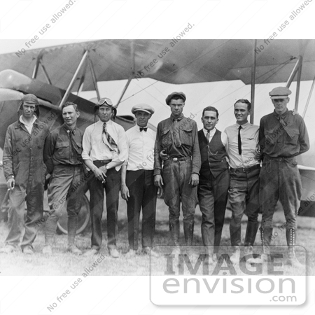 #21638 Stock Photography of Charles Lindbergh and Other Men Standing Near a Bi Plane, 1923 by JVPD