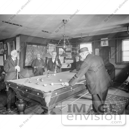 #21646 Stock Photography of Men Playing a Game of Pool in a Billiards Room by JVPD