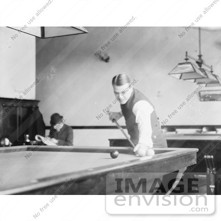 #21647 Stock Photography of Willie Hoppe Aiming His Cuestick While Playing Billiards by JVPD