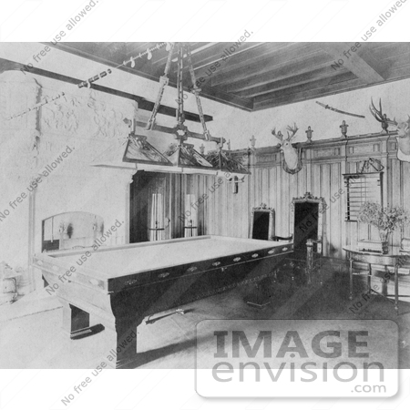 #21658 Stock Photography of a Pool Table in a Rec Room in the Home of Edmund Cogswell Converse, Greenwich, Connecticut, 1908 by JVPD