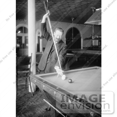 #21667 Stock Photography of Firmin Cassignol Taking a Difficult Shot While Playing Pool by JVPD