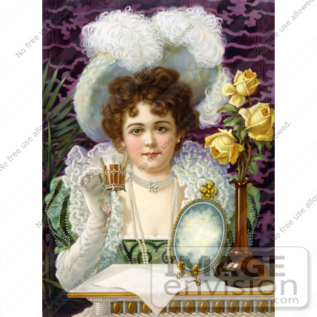 #21676 Stock Photography of a Vintage Advertisement of an Elegant Woman Drinking From a Cup by JVPD
