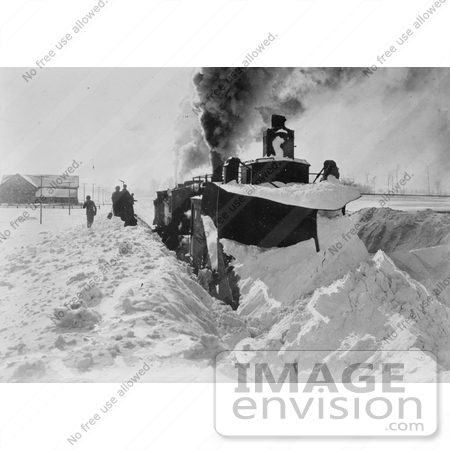 #21694 Stock Photography of a Train Plowing Snow in Michigan by JVPD