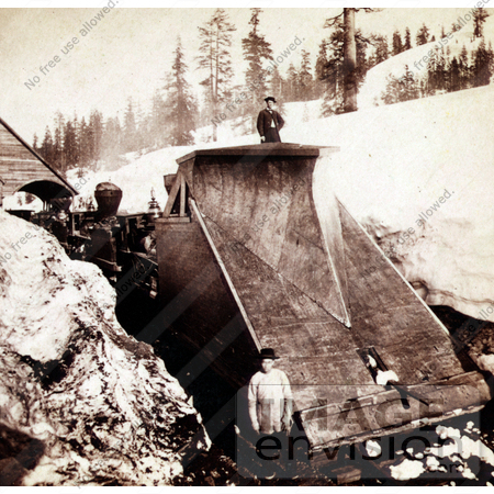 #21696 Stock Photography of a Train Plough of the Central Pacific Railroad Plowing Snow in the Sierra Nevada Mountains, Sacramento, California by JVPD
