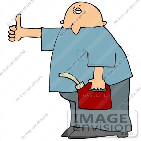 #21707 Clipart of a Bald Man Hitch Hiking and Carrying a Gasoline Can After Running Out of Gas by DJArt