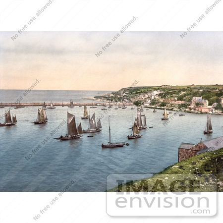 #21717 Historical Stock Photography of Sailboats in the Harbour at Brixham, Devon, England, United Kingdom by JVPD
