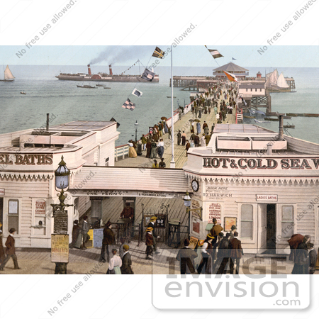 #21723 Historical Stock Photography of the Admission Stand, Baths and Steamers at the Clacton Pier in Clacton-on-Sea, Essex, England, UK by JVPD