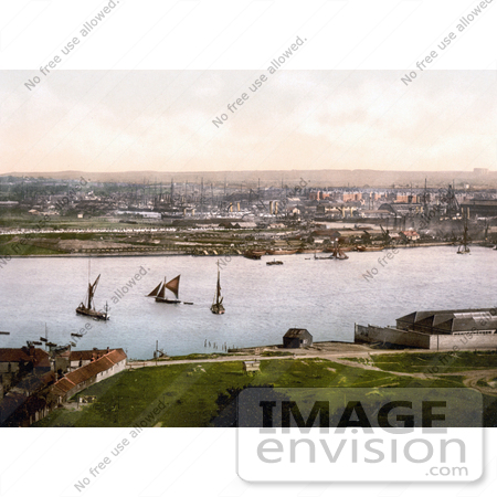#21724 Historical Stock Photography of Sailboats and Steamships at the Dockyard on the River Medway in Chatham, Kent, England, UK by JVPD
