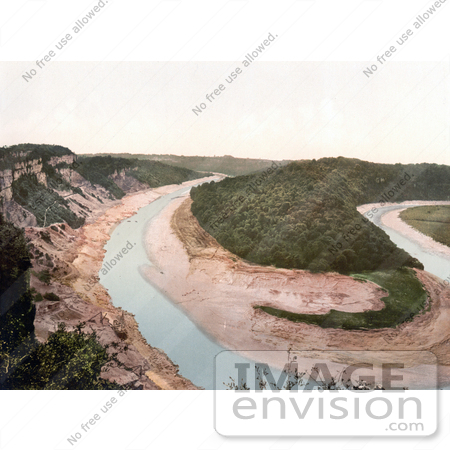 #21727 Historical Stock Photography of the Tidenham Bend, Stream and Cliffs in Chepstow, Wales, England by JVPD