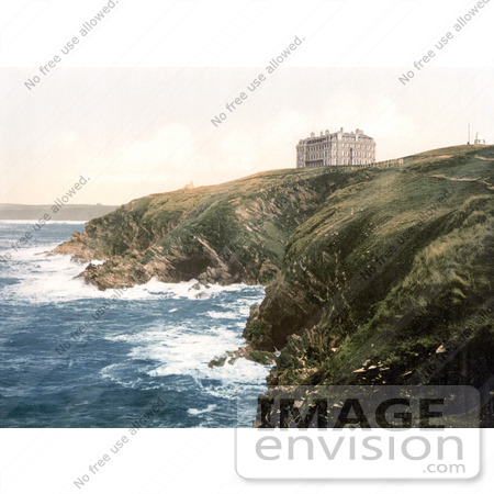 #21732 Historical Stock Photography of the Coastal Headland Hotel on Beacon Cove in Newquay Cornwall England by JVPD