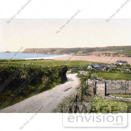 #21733 Historical Stock Photography of Buildings on the Polzeath Bay in Cornwall, England, United Kindom by JVPD