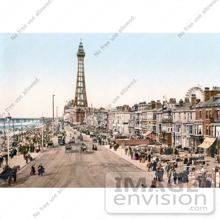 #21736 Historical Stock Photography of the Promenade Near the Tower in Blackpool, Lancashire, England by JVPD